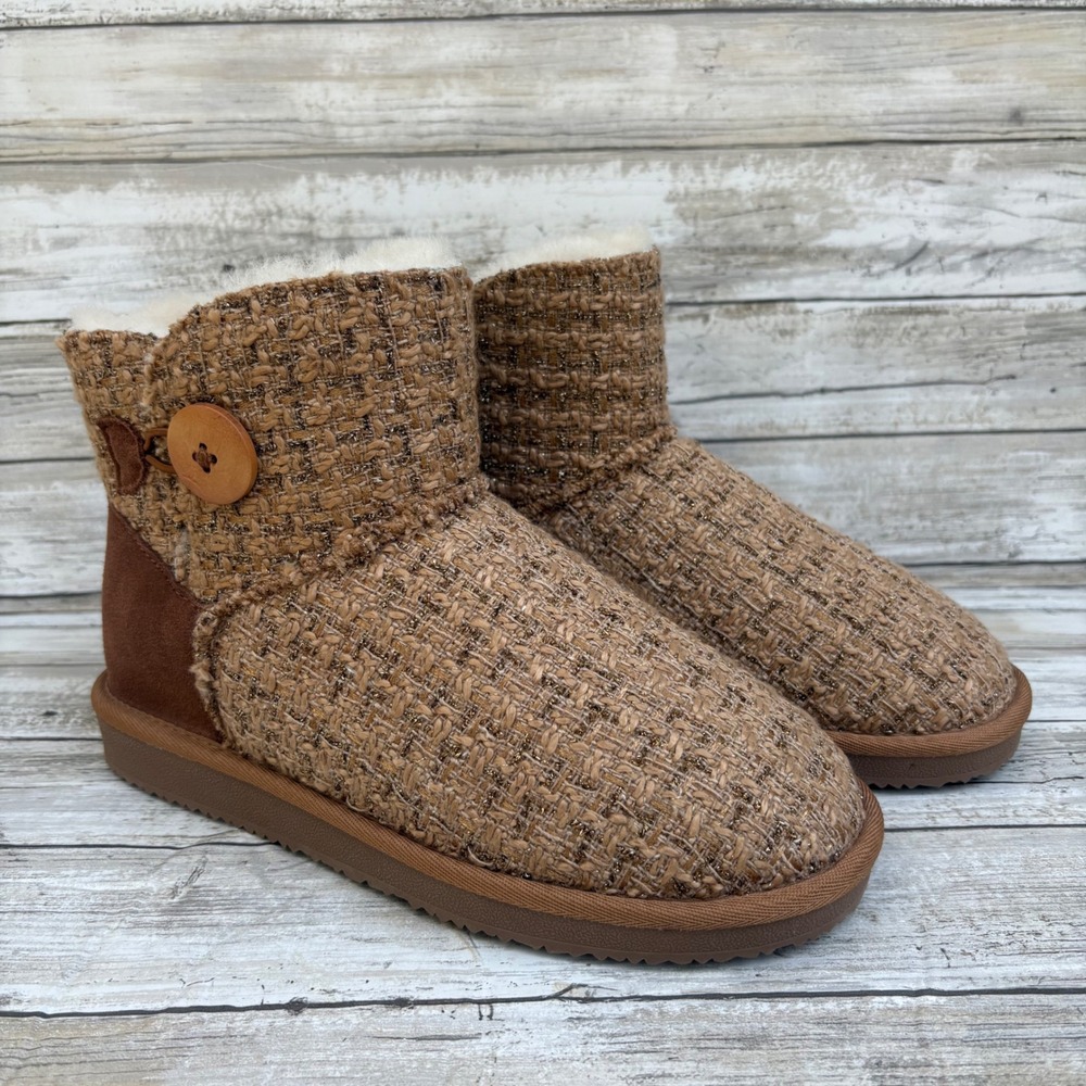 Bernie Mev Tweed Ankle Boots Size 6.5-7 Brown Bronze Gently‎ Used Button Booties